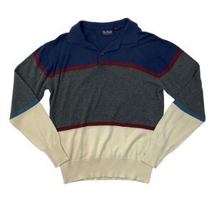 Vintage Par Four Sweater Mens L Large Collared Knit Polo Striped Colorblock 80s